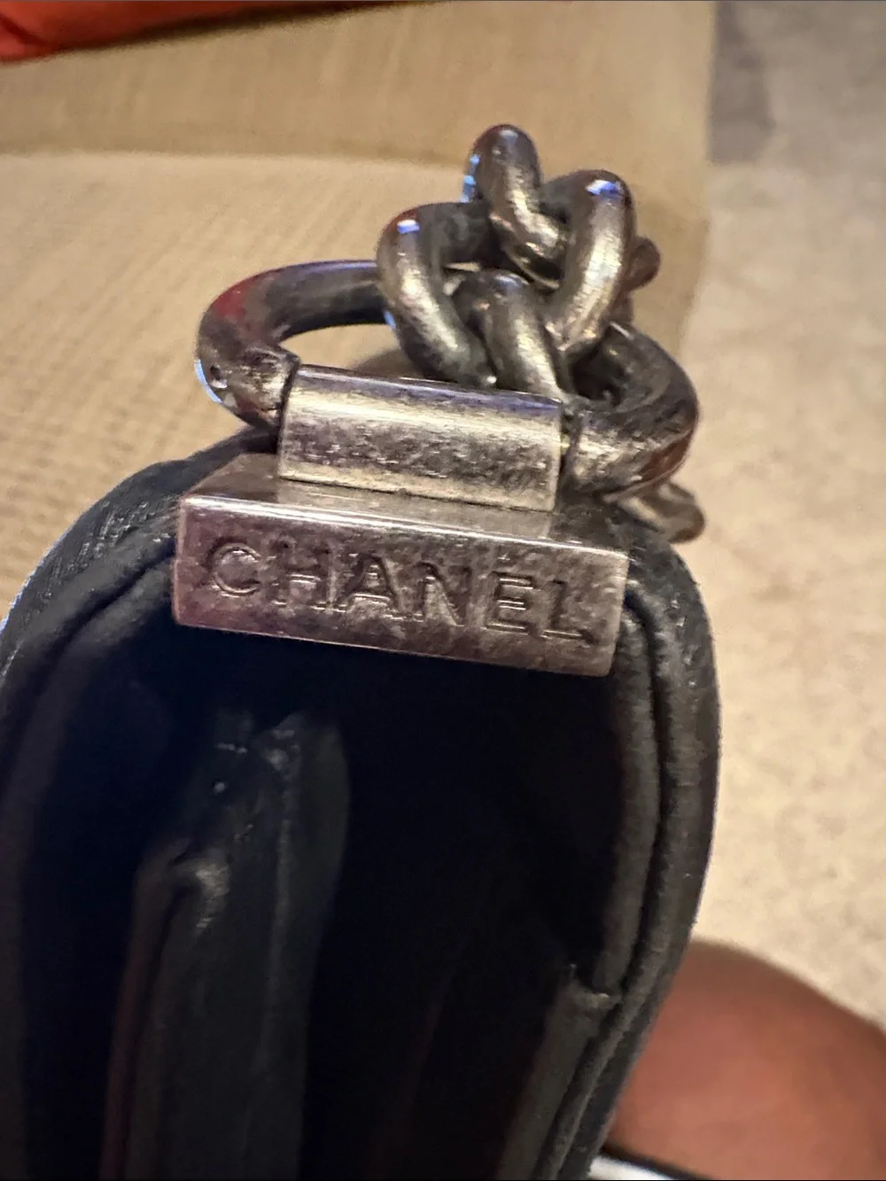 CHANEL Black Quilted Boy Crossbody with Silver CC Lock